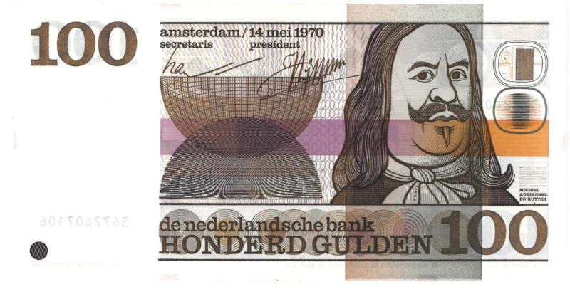 Nederland. 100 gulden. Bankbiljet. Type 1970. De Ruyter - Prachtig +.