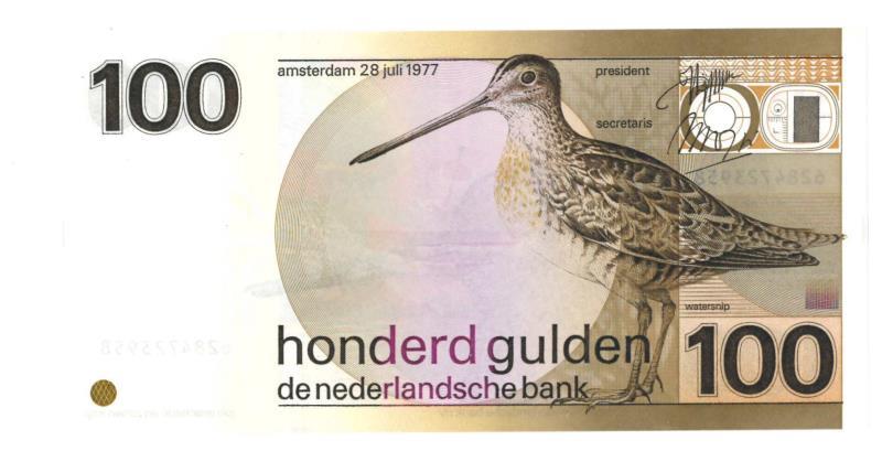 Nederland. 100 gulden. Bankbiljet. Type 1977. Snip - UNC.