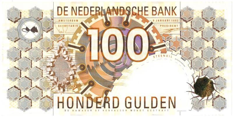 Nederland. 100 gulden. Bankbiljet. Type 1982. Steenuil - Prachtig +.