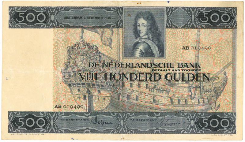 Nederland. 500 gulden. Bankbiljet. Type 1930. Stadhouder Willem III - Fraai / Zeer Fraai.