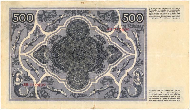 Nederland. 500 gulden. Bankbiljet. Type 1930. Stadhouder Willem III - Fraai / Zeer Fraai.