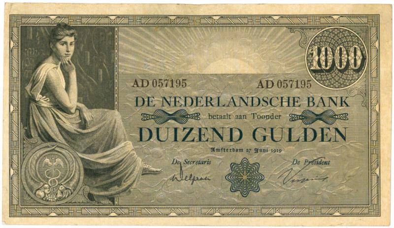 Nederland. 1000 gulden. Bankbiljet. Type 1919. Grietje Seel - Zeer Fraai +.