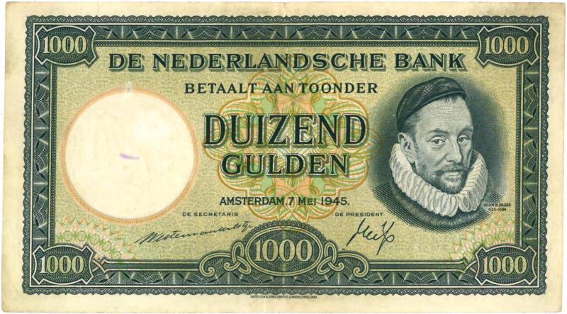 Nederland. 1000 gulden. Bankbiljet. Type 1945. Willem de Zwijger - Fraai / Zeer Fraai.