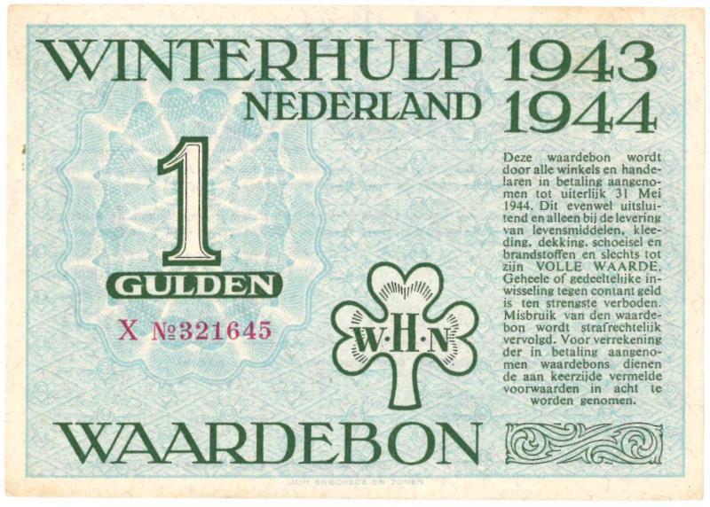 Nederland. 1 gulden. Waardebon. Type 1943-1944. - Extremely Fine.