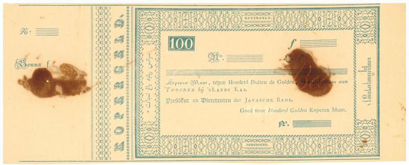 Netherlands-Indies. 100 gulden. Kopergeld. Type 1842. - Very Fine.