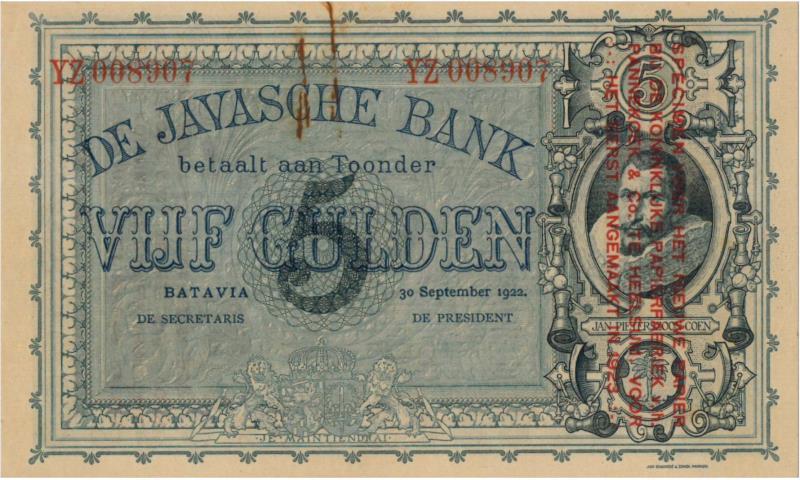 Netherlands-Indies. 5 gulden. Proofseries. Type 1901. Jan Pieterszoon Coen - UNC.