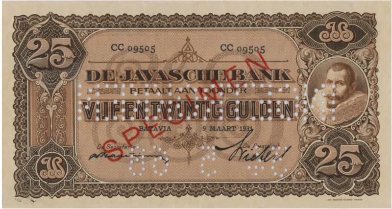 Netherlands-Indies. 25 gulden. Specimen. Type 1925. Jan Pieterszoon Coen - Extremely Fine.