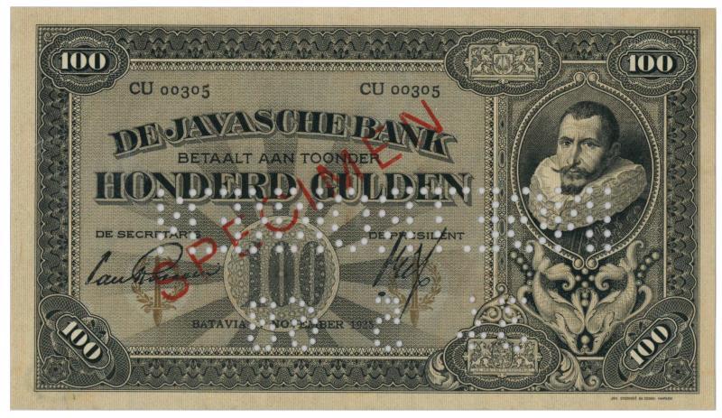 Netherlands-Indies. 100 gulden. Specimen. Type 1925. Jan Pieterszoon Coen - Extremely Fine.
