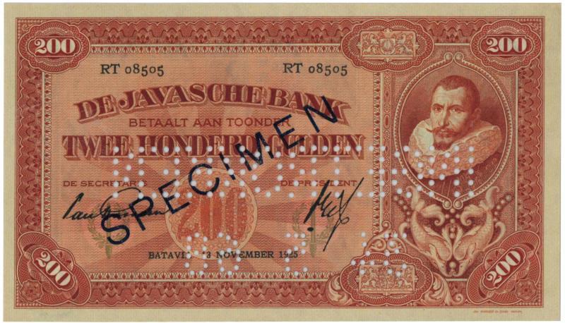 Netherlands-Indies. 200 gulden. Specimen. Type 1925. Jan Pieterszoon Coen - Extremely Fine.