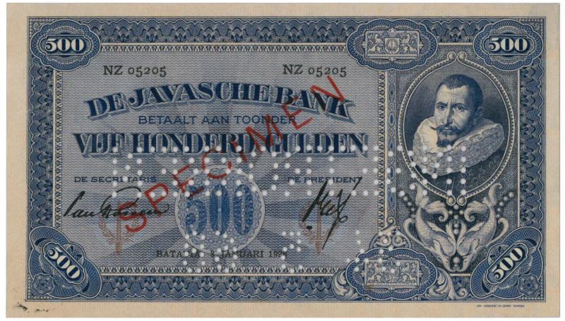 Netherlands-Indies. 500 gulden. Specimen. Type 1925. Jan Pieterszoon Coen - Extremely Fine.