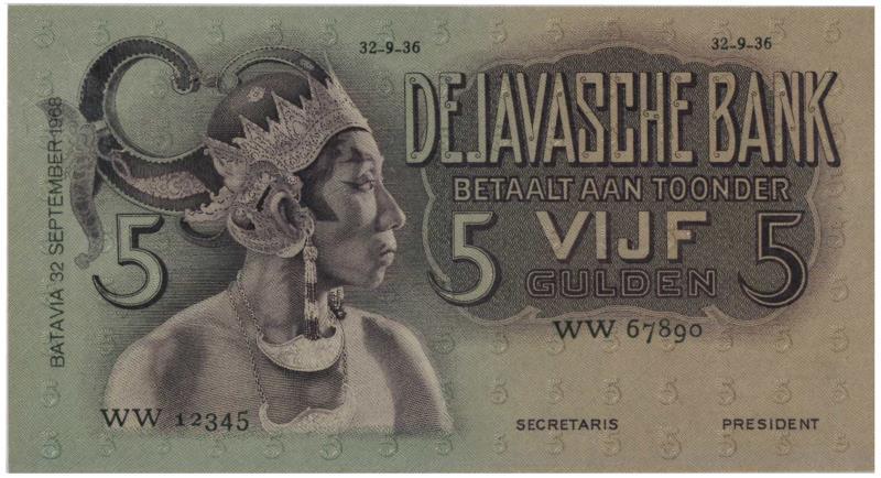 Netherlands-Indies. 5 gulden. Proofseries. Type 1933. Javanese Dancers - Proof.