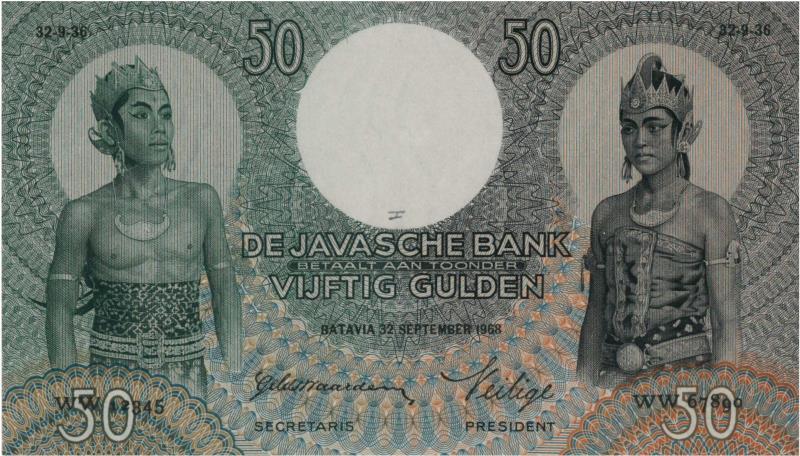 Netherlands-Indies. 50 gulden. Proofseries. Type 1933. Javanese Dancers - UNC.