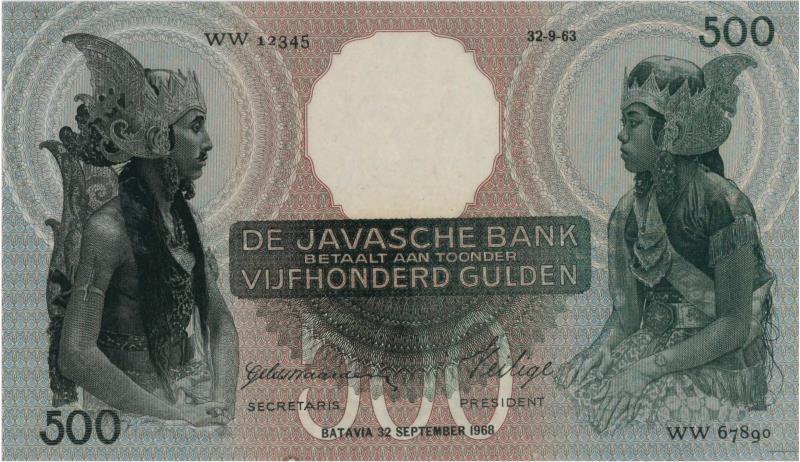 Netherlands-Indies. 500 gulden. Proofseries. Type 1933. Javanese Dancers - UNC.