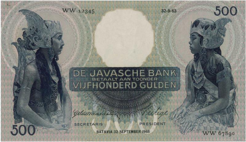 Netherlands-Indies. 500 gulden. Proofseries. Type 1933. Javanese Dancers - UNC.