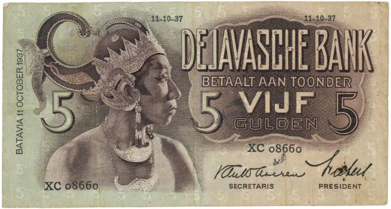 Netherlands-Indies. 5 gulden. Banknote. Type 1933. Javanese Dancers - Very Fine -.