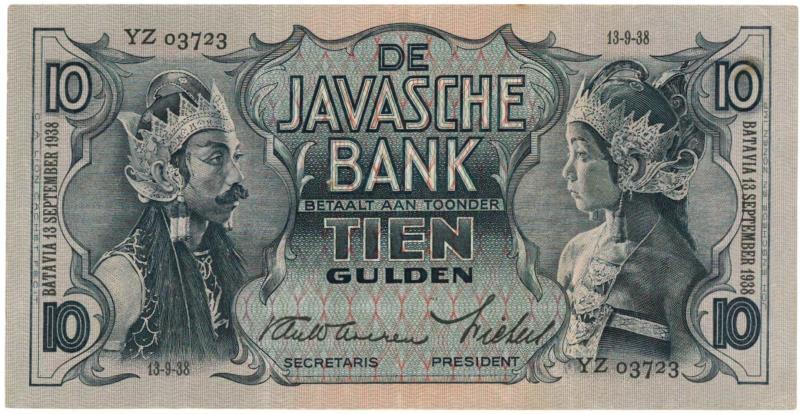 Netherlands-Indies. 10 gulden. Banknote. Type 1933. Javanese Dancers - Very Fine.