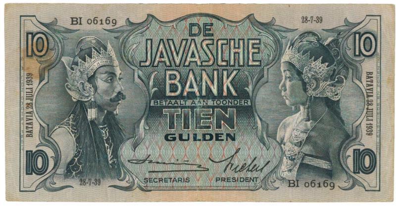 Netherlands-Indies. 10 gulden. Banknote. Type 1933. Javanese Dancers - Very Fine.