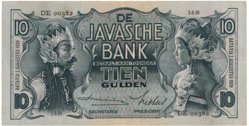 Netherlands-Indies. 10 gulden. Banknote. Type 1933. Javanese Dancers - Very Fine.