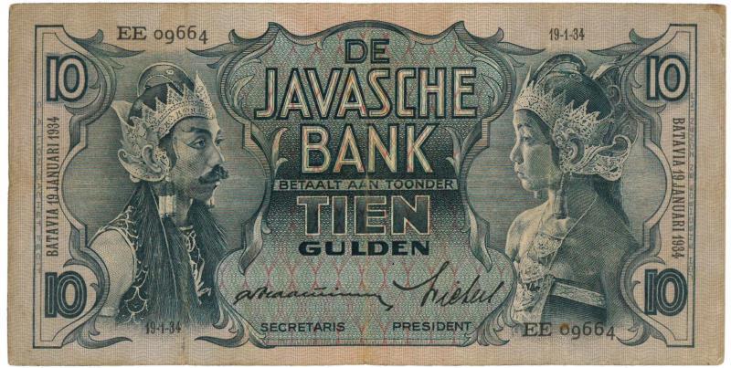 Netherlands-Indies. 10 gulden. Banknote. Type 1933. Javanese Dancers - Very Fine -.