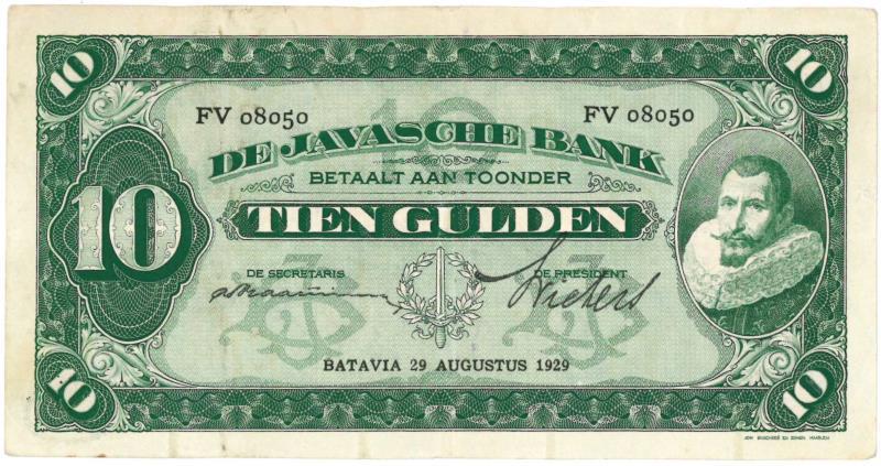 Netherlands-Indies. 10 gulden. Banknote. Type 1925. Jan Pieterszoon Coen - Very Fine / Extremely Fine.