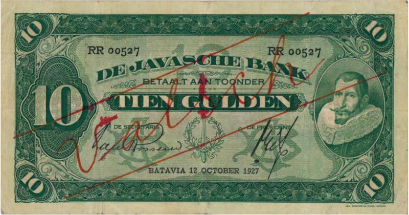 Netherlands-Indies. 10 gulden. Counterfeit. Type 1925. Jan Pieterszoon Coen - Very Fine.