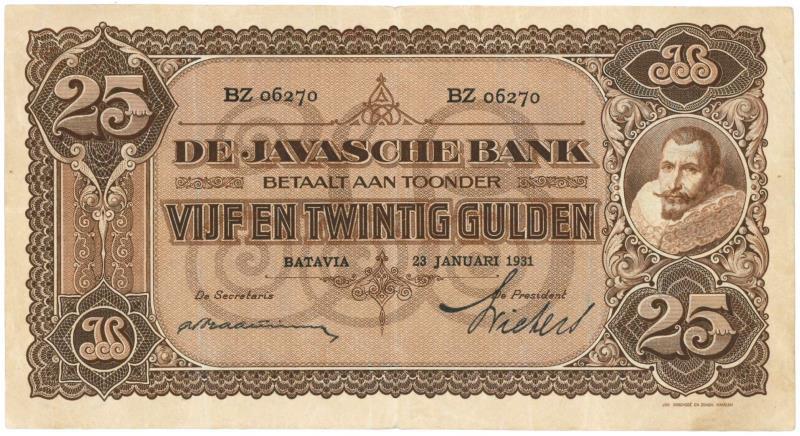 Netherlands-Indies. 25 gulden. Banknote. Type 1925. Jan Pieterszoon Coen - Very Fine +.