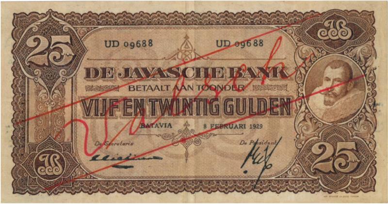 Netherlands-Indies. 25 gulden. Counterfeit. Type 1925. Jan Pieterszoon Coen - Very Fine.
