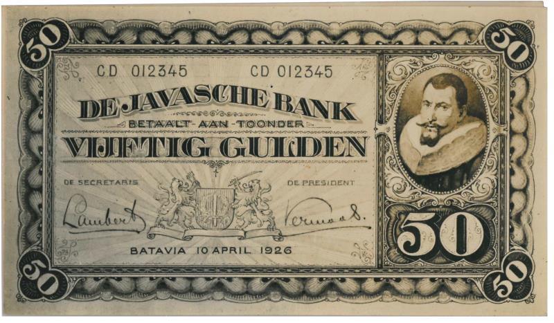 Netherlands-Indies. 50 gulden. Photos. Type 1925. Jan Pieterszoon Coen.
