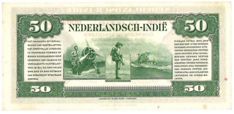 Netherlands-Indies. 50 gulden. Muntbiljet. Type 1943. Wilhelmina - Extremely Fine -.