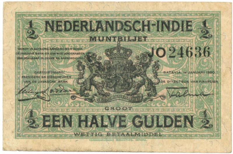 Netherlands-Indies. ½ gulden. Muntbiljet. Type 1920. - Fine / Very Fine.