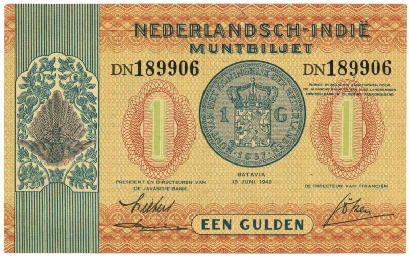 Netherlands-Indies. 1 gulden. Muntbiljet. Type 1940. - UNC.