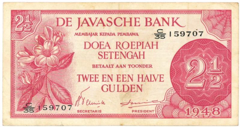 Netherlands-Indies. 2½ gulden. Banknote. Type 1948. - Very Fine / Extremely Fine.