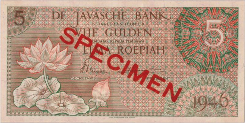 Netherlands-Indies. 5 gulden. Specimen. Type 1946. - UNC.