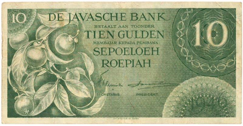 Netherlands-Indies. 10 gulden. Banknote. Type 1946. - Very Fine -.