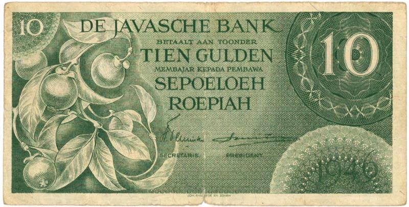 Netherlands-Indies. 10 gulden. Banknote. Type 1946. - Very good.