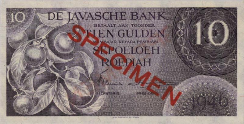 Netherlands-Indies. 10 gulden. Specimen. Type 1946. - UNC.