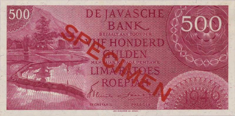 Netherlands-Indies. 500 gulden. Specimen. Type 1946. - UNC.