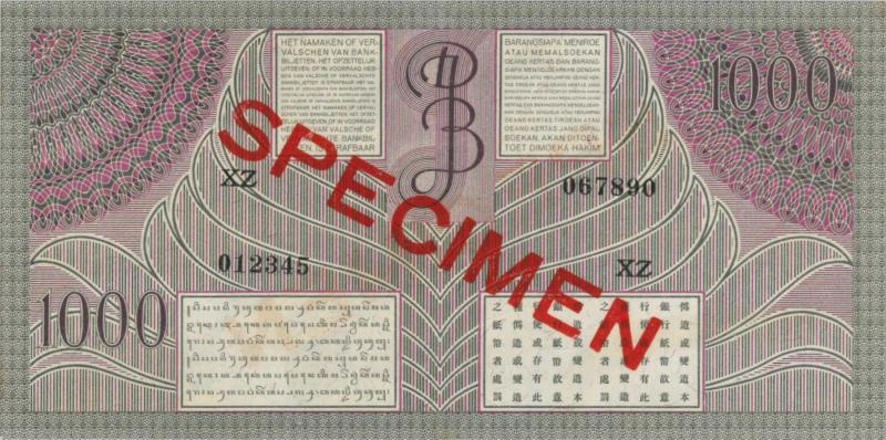 Netherlands-Indies. 1000 gulden. Specimen. Type 1946. - UNC.