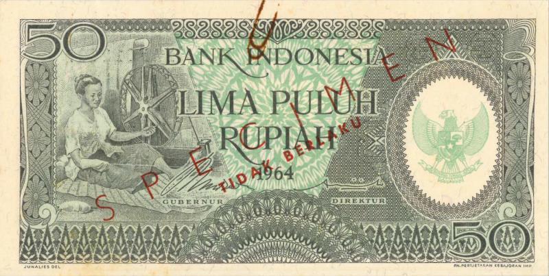 Indonesia. 50 rupiah. Specimen. Type 1964. - About UNC.
