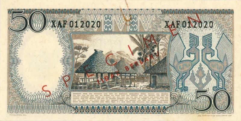 Indonesia. 50 rupiah. Specimen. Type 1964. - About UNC.