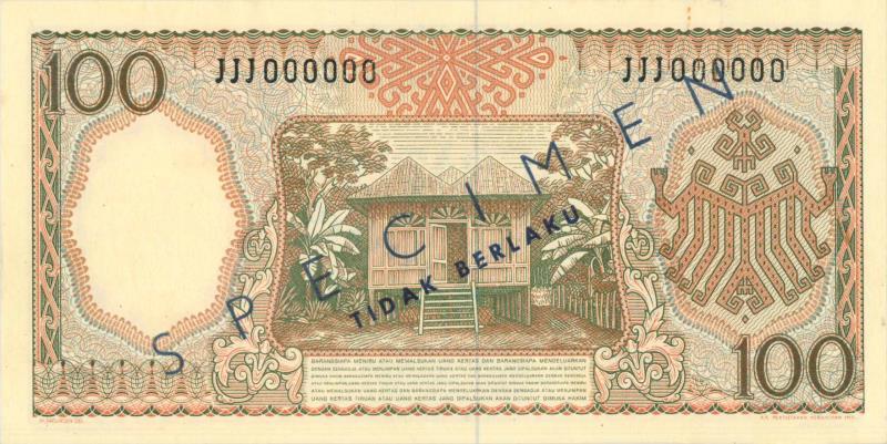 Indonesia. 100 rupiah. Specimen. Type 1964. - About UNC.