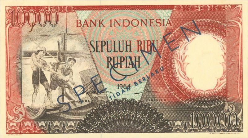 Indonesia. 10000 rupiah. Specimen. Type 1964. - About UNC.