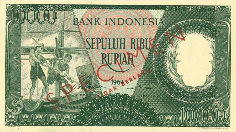Indonesia. 10000 rupiah. Specimen. Type 1964. - About UNC.