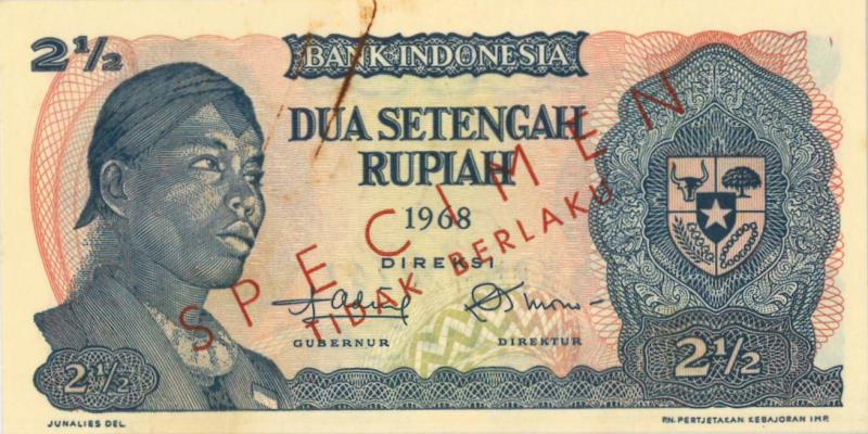 Indonesia. 2½ rupiah. Specimen. Type 1968. - About UNC.