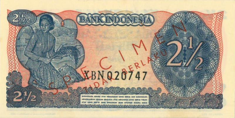 Indonesia. 2½ rupiah. Specimen. Type 1968. - About UNC.