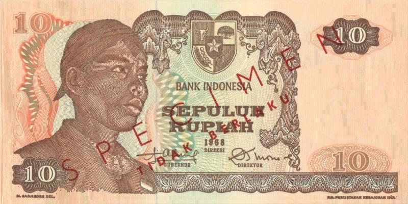 Indonesia. 10 rupiah. Specimen. Type 1968. - UNC.