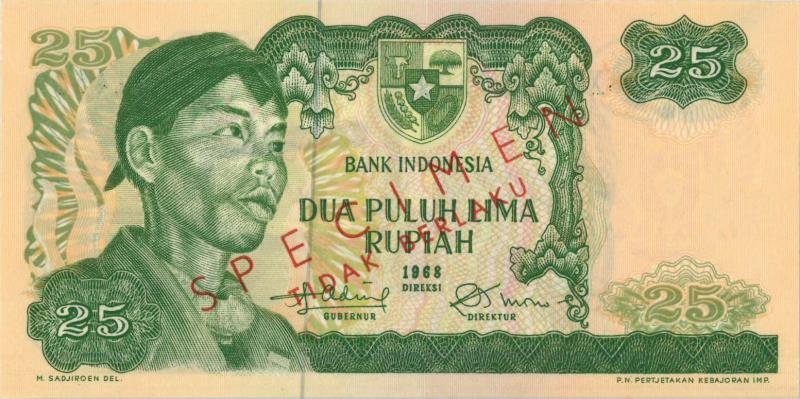 Indonesia. 25 rupiah. Specimen. Type 1968. - UNC.