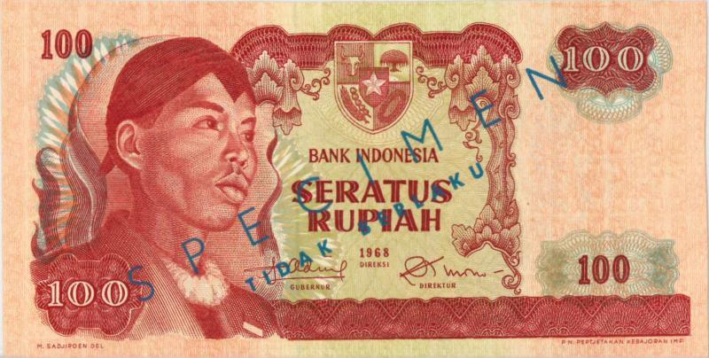 Indonesia. 100 rupiah. Specimen. Type 1968. - UNC.