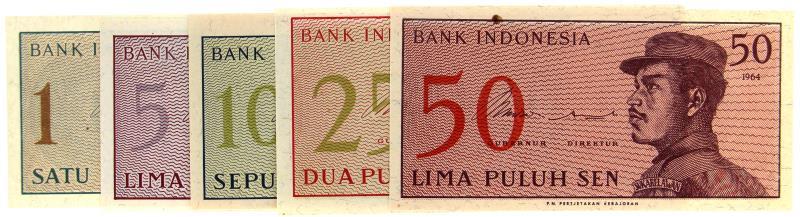 Indonesia. 1-50 sen. Banknotes. Type 1964. - UNC.