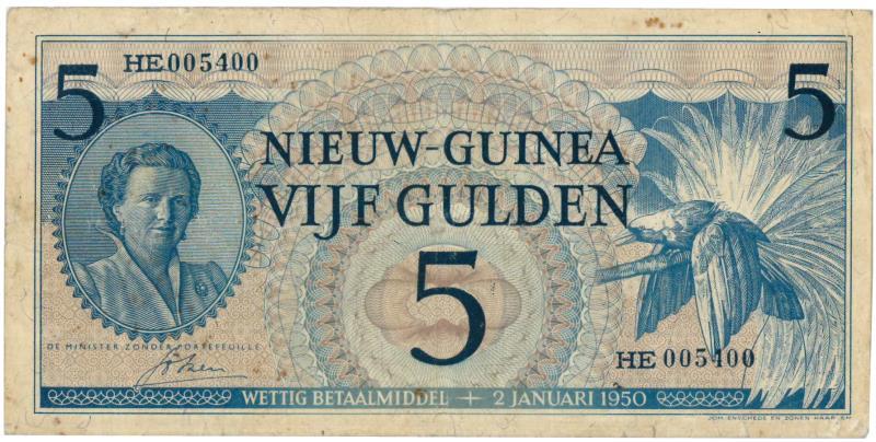 Nieuw-Guinea. 5 gulden. Banknote. Type 1950. - Fine.
